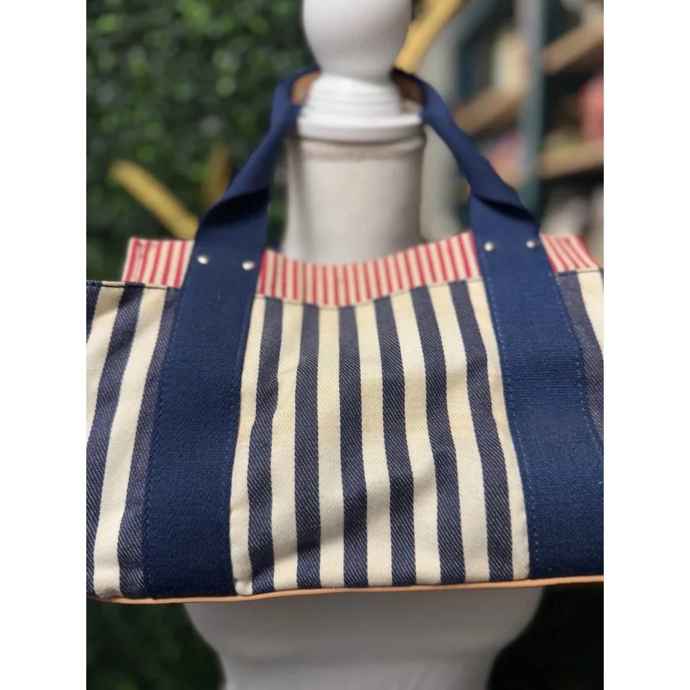 Tommy‎ Hilfiger Striped Canvas Tote Bag Nautical Blue White Red Handbag